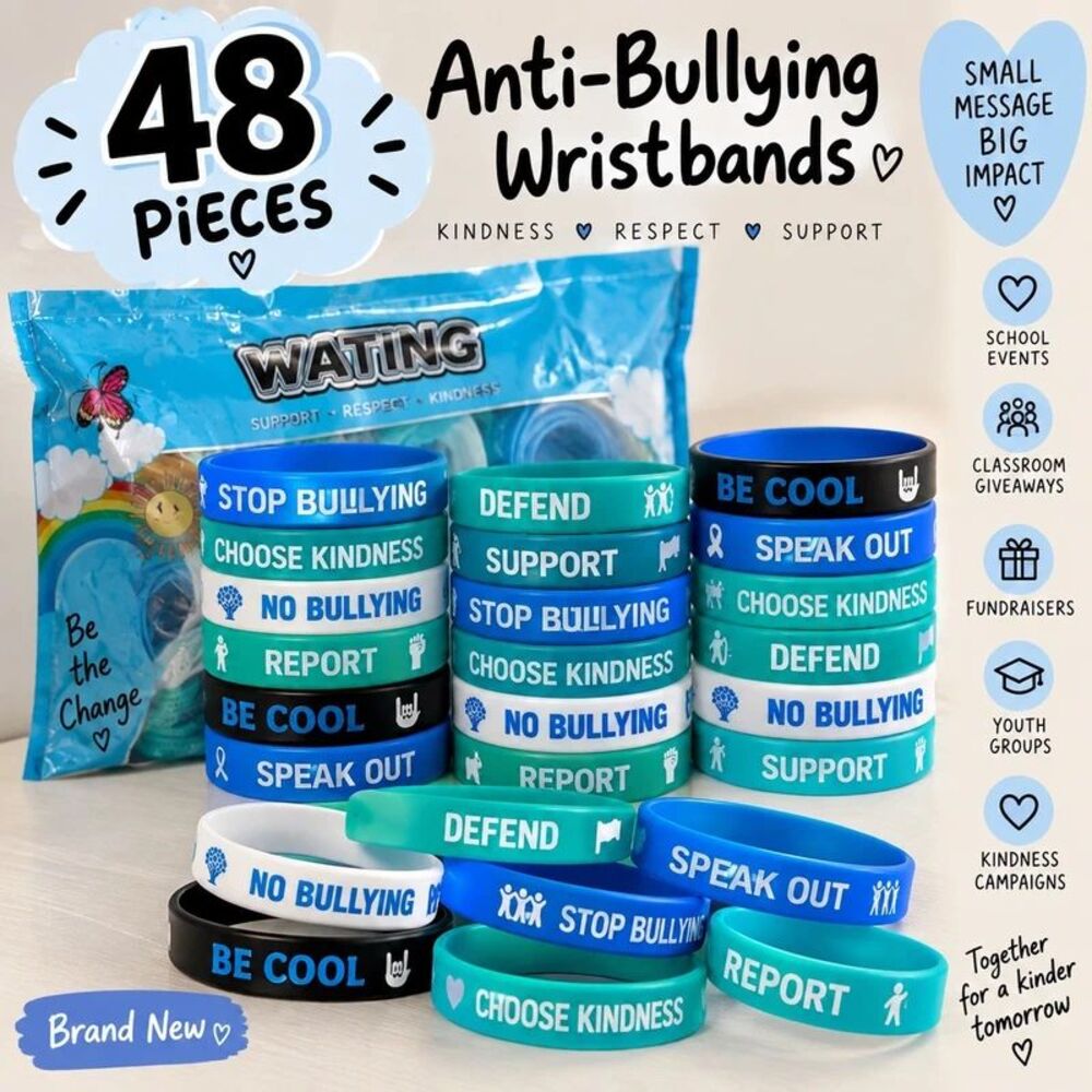 48 Pack Anti Bullying Wristbands Silicone Bracelets